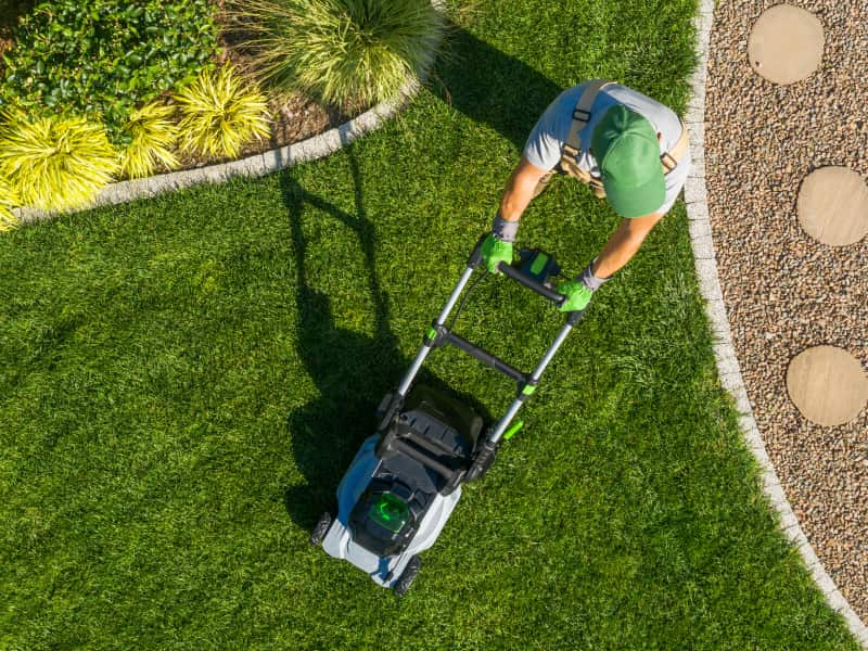 aerial view of a landscaping contractor lawnmowing during lawn care service cecilia ky